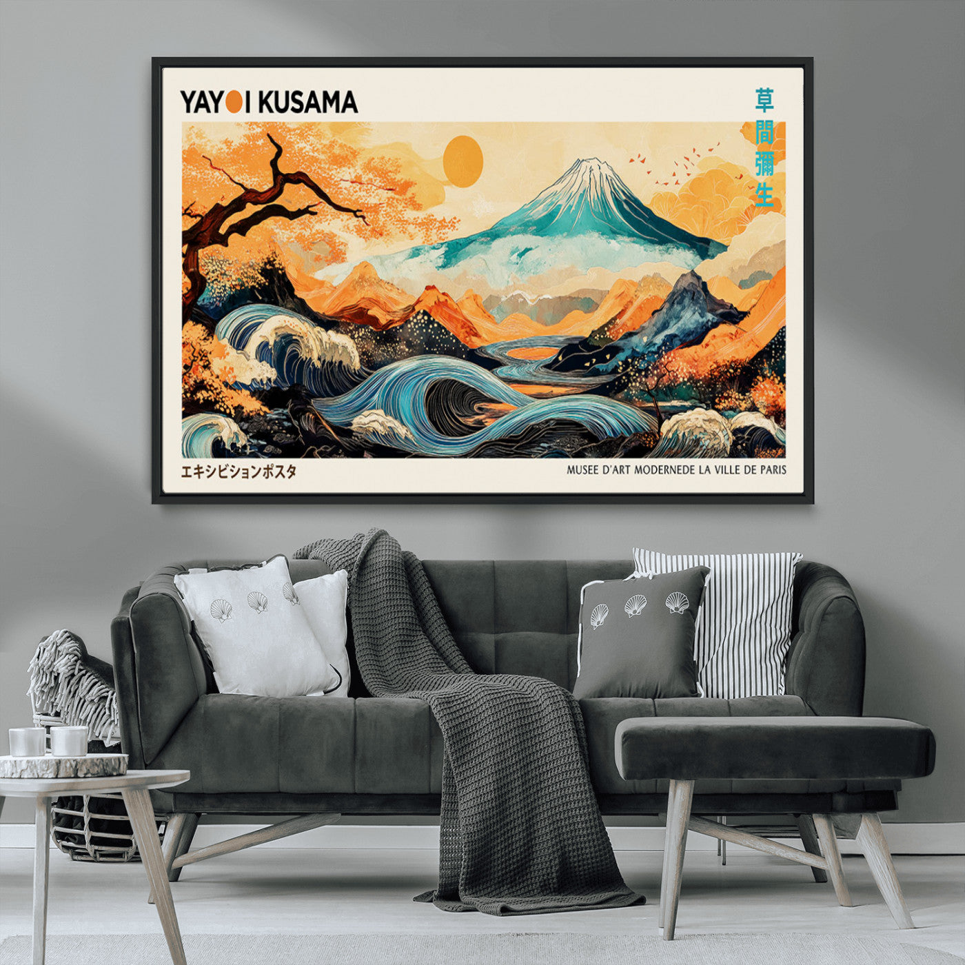 94085549-MGV-CV-36X24-Japanese Wave and Mountain Wall Art – Panoramic Abstract Landscape Canvas Print, Asian Inspired Nature Decor for Living Room,