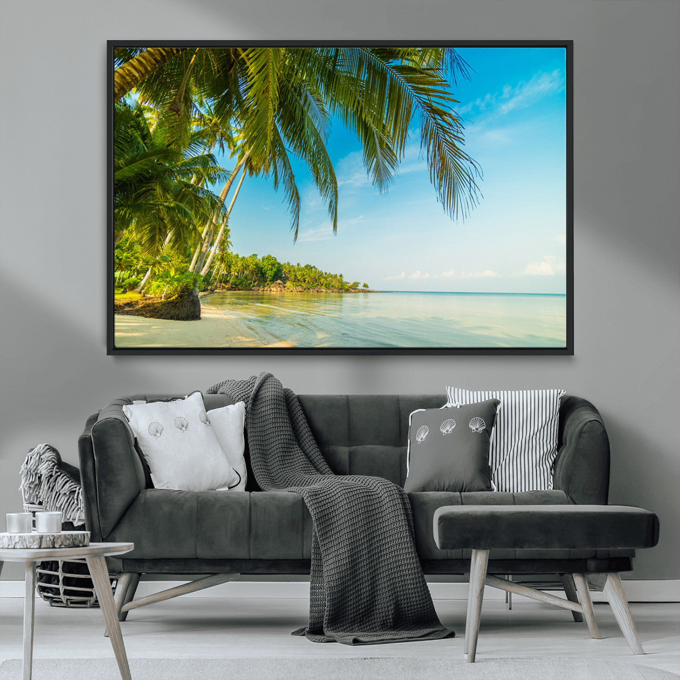 65056721-MGV-CV-36X24-Tropical Beach Wall Art – Palm Tree Coastal Photography Print, Relaxing Ocean Paradise Landscape, Island Seascape Home or Office