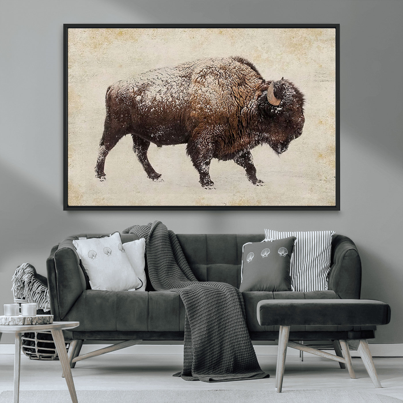 54810031-MGV-CV-36X24-Western Wall Art – Snow Covered Bison Canvas Print, Rustic Wildlife Photography Decor for Bedroom, Living Room, Office, Lodge,