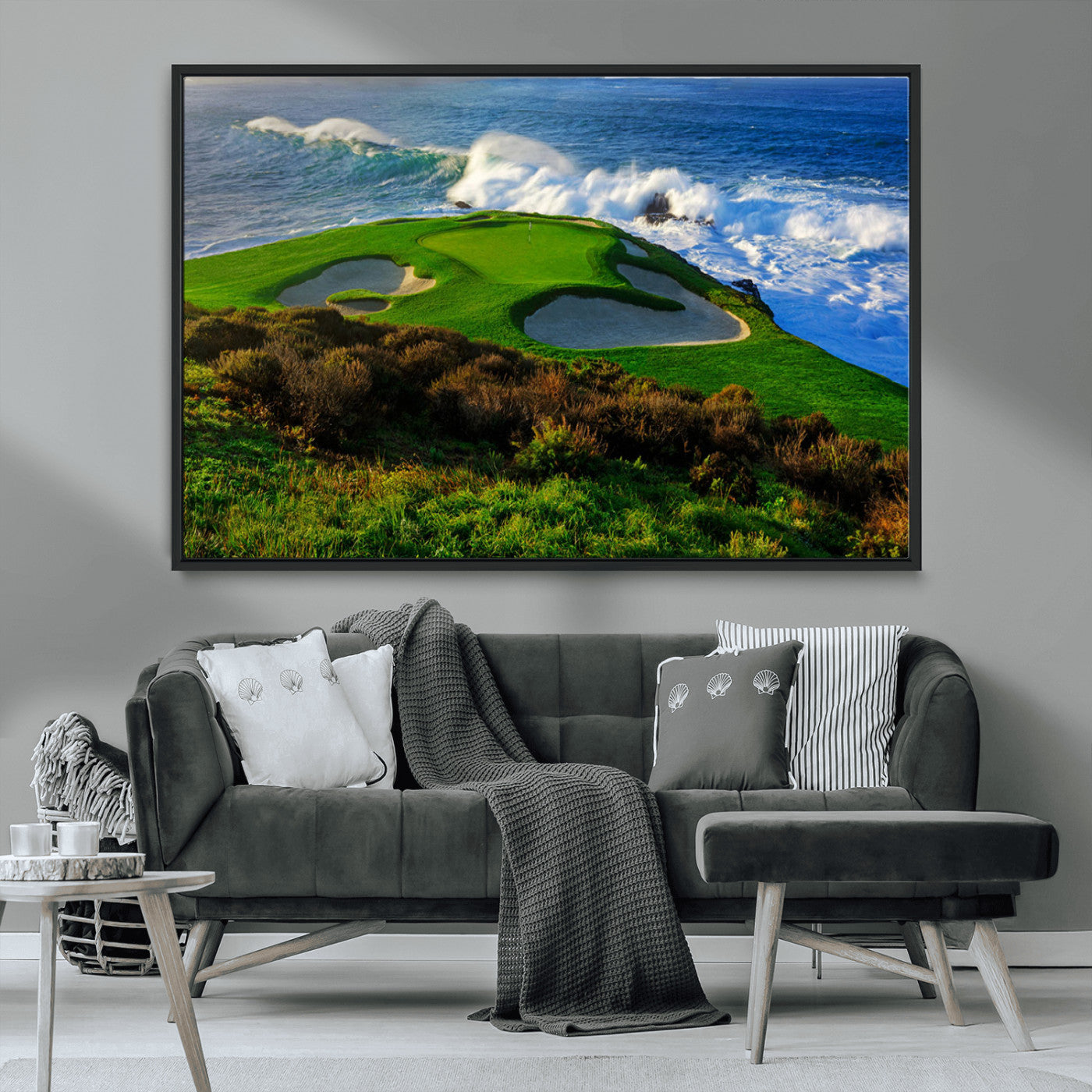 13644055-MGV-CV-36X24-Golf Wall Art – Oceanfront Green Canvas Print, Scenic Coastal Course Photography Decor for Bedroom, Living Room, Office, Sports