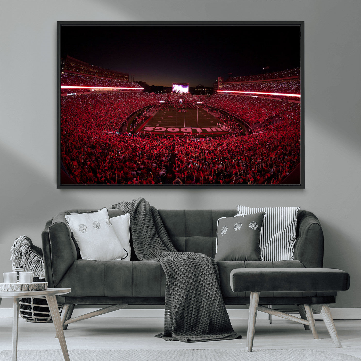 38331045-MGV-CV-36X24-Sanford Stadium Wall Art – Panoramic Georgia Bulldogs Red Light Game Football Canvas Print, Night Crowd Sports Decor for Office,