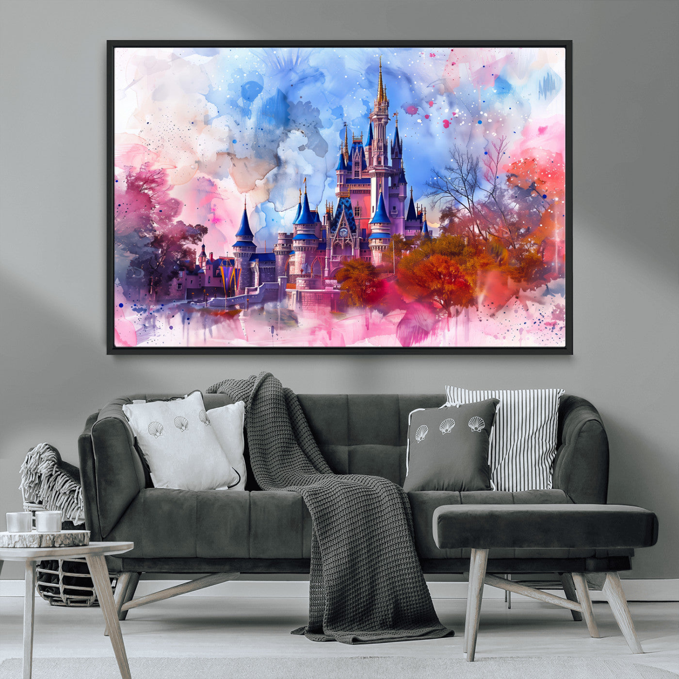 15129-MGV-CV-36X24-Disney Castle Wall Art Canvas Print, Framed Cinderella Palace Art Picture Print, Fantasy Kingdom Perfect Whimsical Fairytale Decor