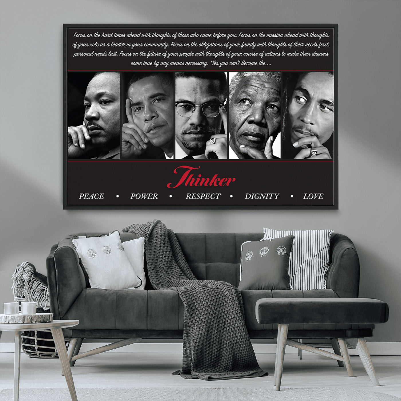 45112-MGV-CV-36X24-Black Icons Wall Art Canvas Print, Framed Thinker Art Picture Print, Motivational Quote Perfect Cultural Modern Decor Artwork