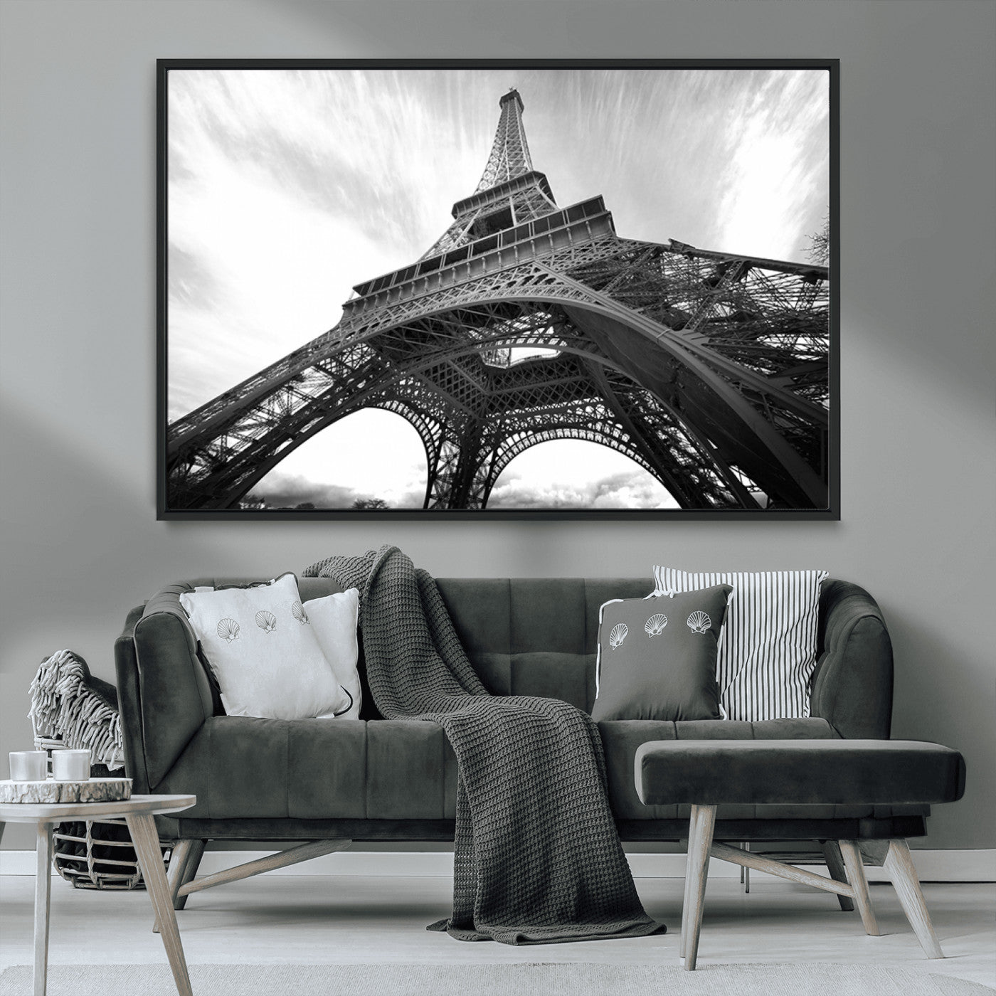 40006-MGV-CV-36X24-Eiffel Tower Wall Art – Black and White Architectural Photo Print, Paris Inspired Decor for Bedroom, Office, Studio or Modern