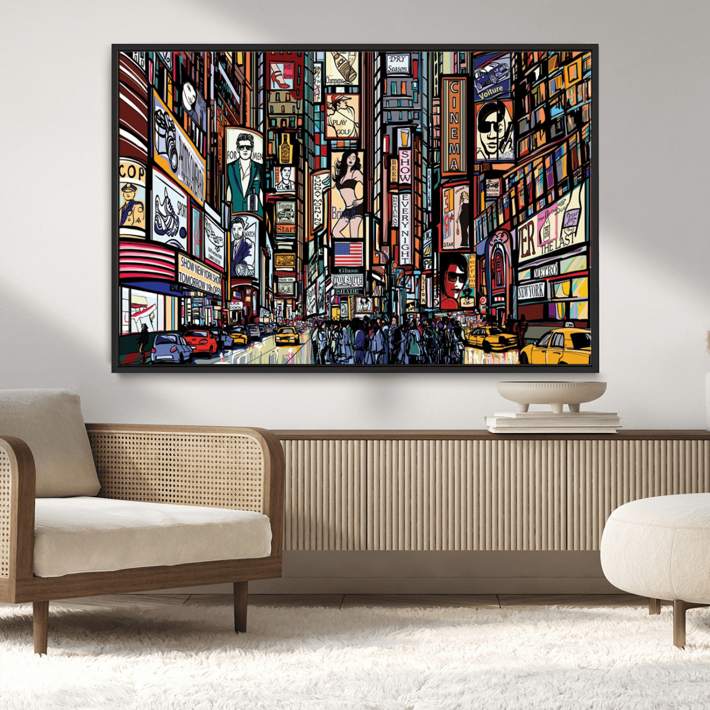 52228-MGV-CV-36X24-New York City Wall Art – Colorful Urban Street Scene Canvas Print, Modern Cityscape Decor for Living Room, Office, or Apartment