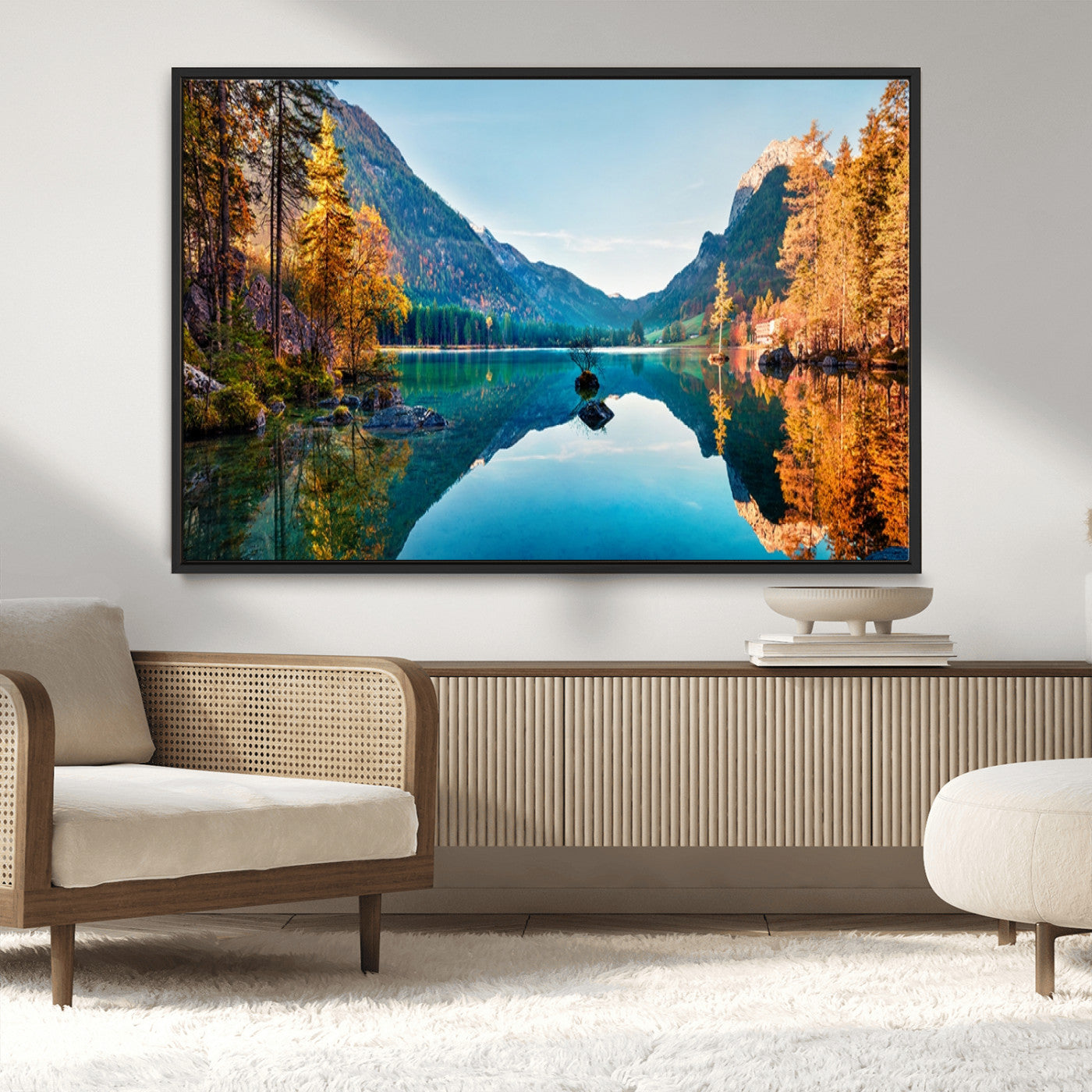 32962-MGV-CV-36X24-Mountain Lake Wall Art – Tranquil Autumn Landscape Canvas Print, Nature Reflection Decor for Living Room, Bedroom, Office or Cabin