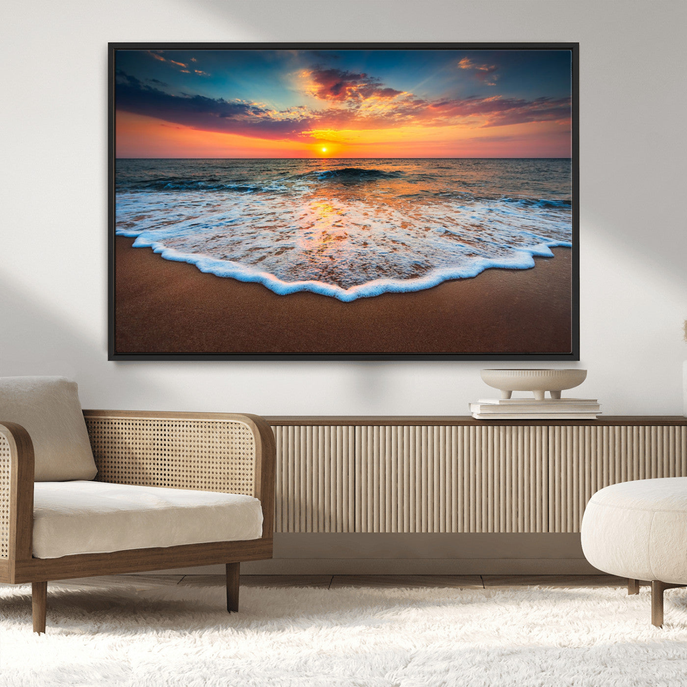 87032-MGV-CV-36X24-Ocean Sunset Wall Art – Stunning Beach Canvas Print with Vibrant Sky, Calm Waves, and Golden Horizon, Perfect Coastal Decor for
