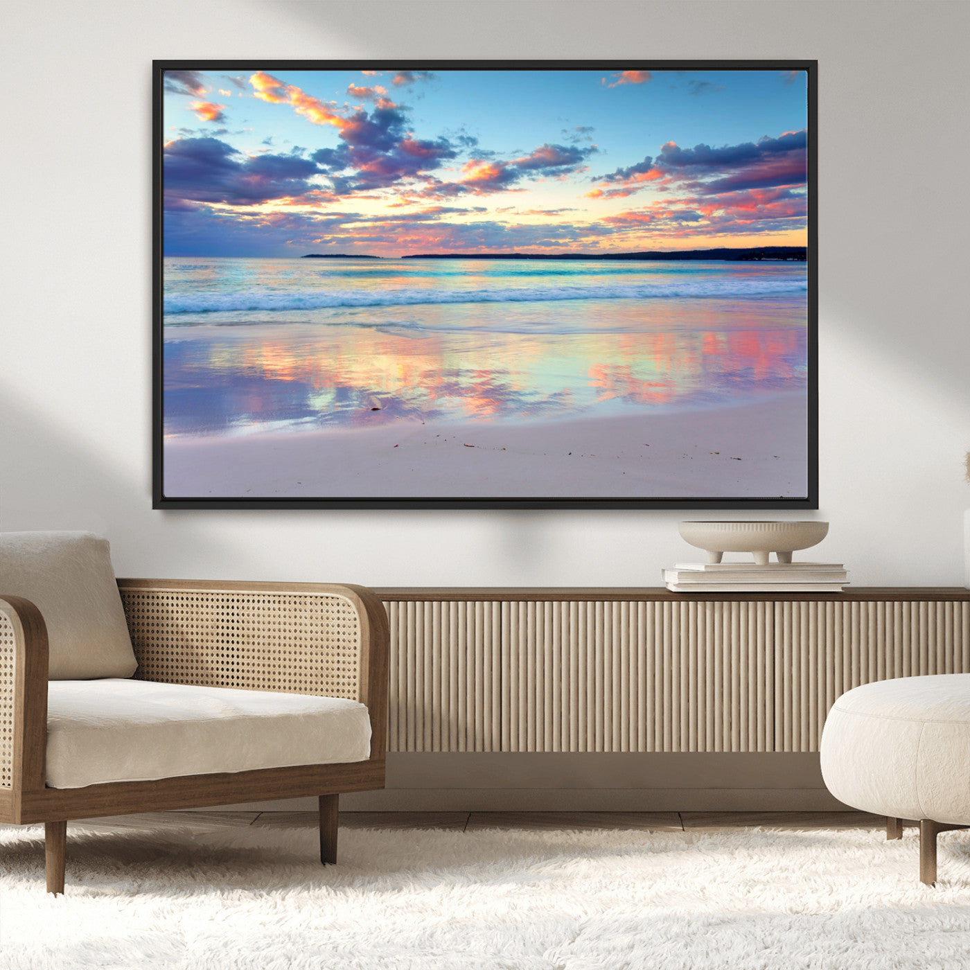 64882-MGV-CV-36X24-Tranquil Sunset Beach Wall Art – Panoramic Ocean Reflection Canvas Print, Calm Coastal Decor for Bedroom, Living Room or Office
