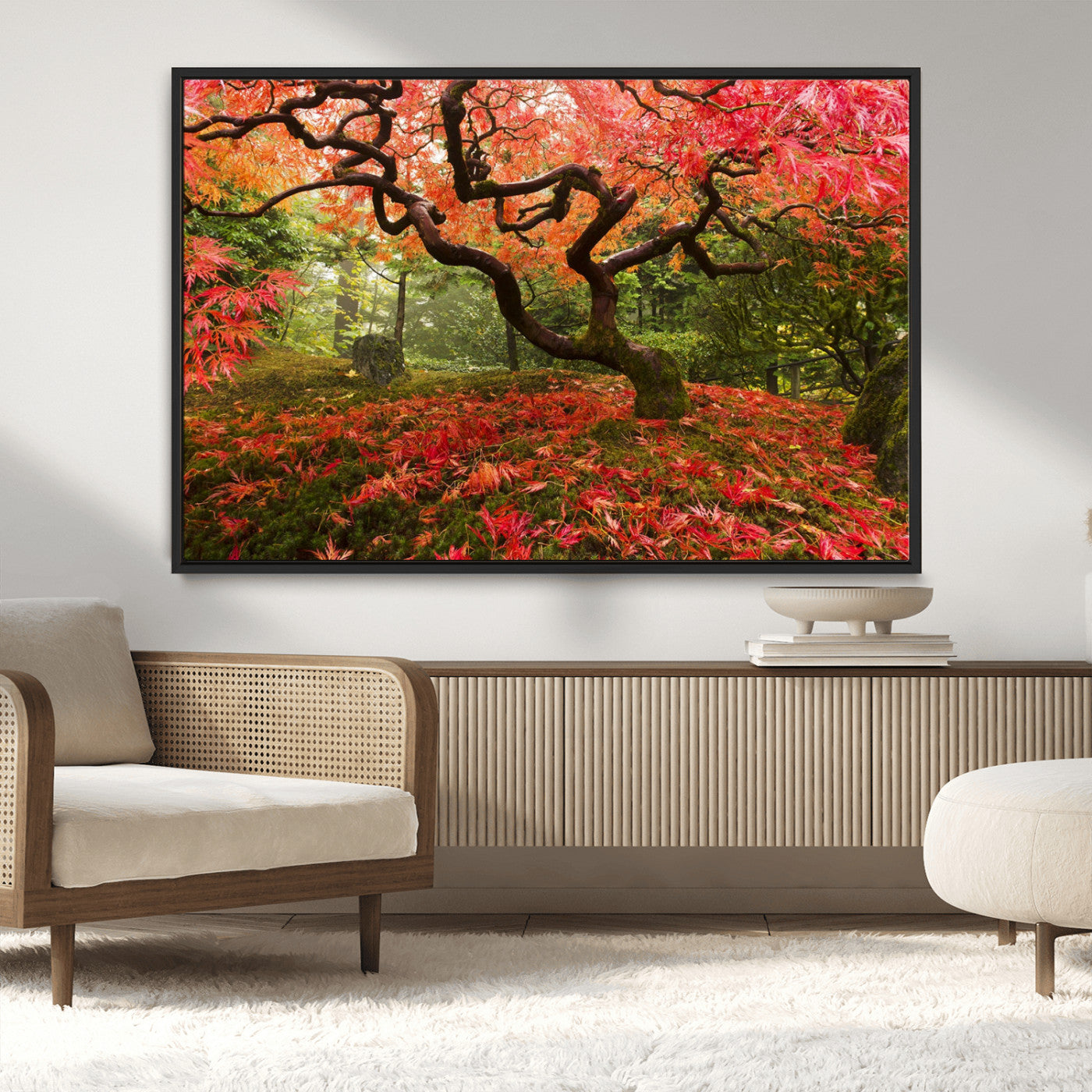 73343-MGV-CV-36X24-Autumn Maple Wall Art – Panoramic Vibrant Red Maple Tree Canvas Print, Seasonal Nature Decor for Office, Living Room or Garden