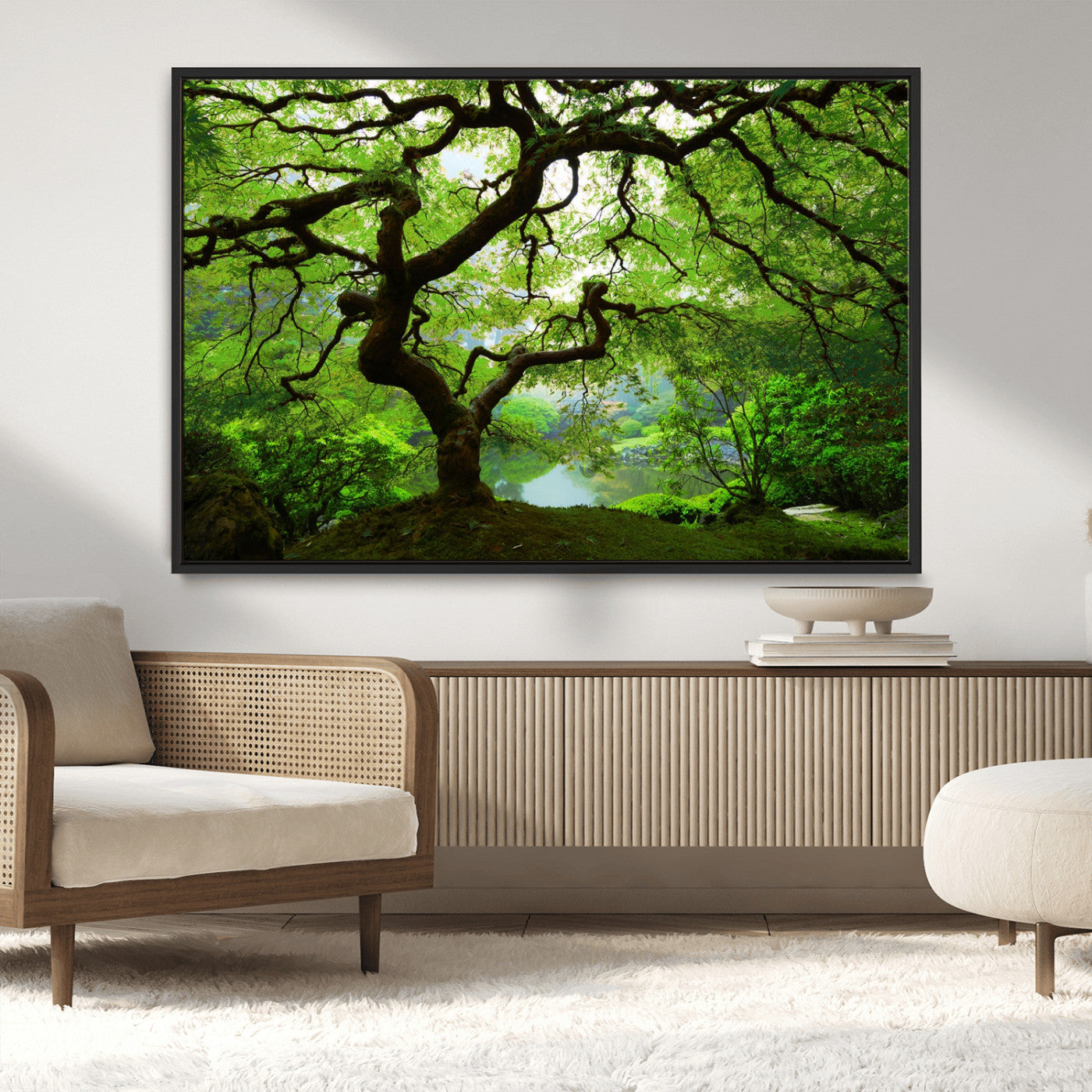 18094-MGV-CV-36X24-Emerald Canopy Wall Art – Panoramic Lush Green Tree Canvas Print, Serene Nature Decor for Office, Living Room or Meditation Space