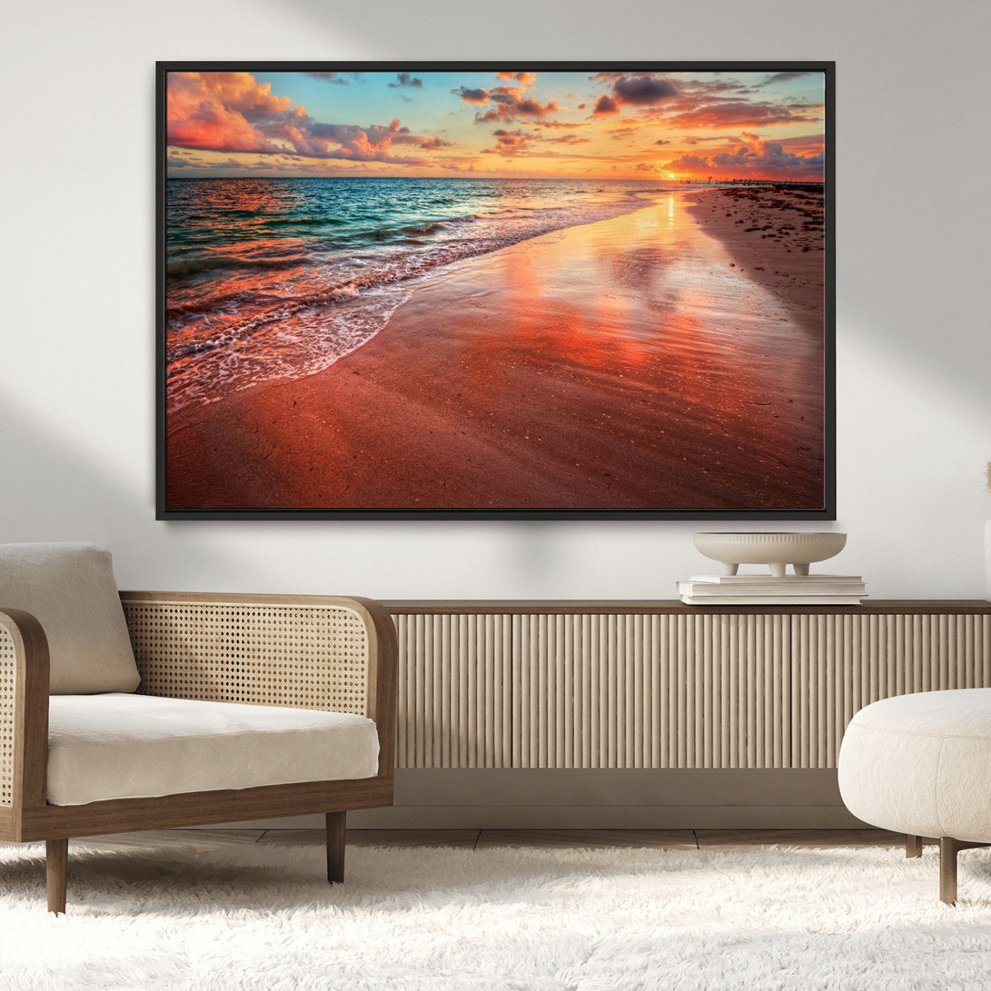 77723-MGV-CV-36X24-Sunset Beach Wall Art – Vibrant Ocean Canvas Print, Coastal Landscape Decor for Living Room, Bedroom or Office, Relaxing Tropical