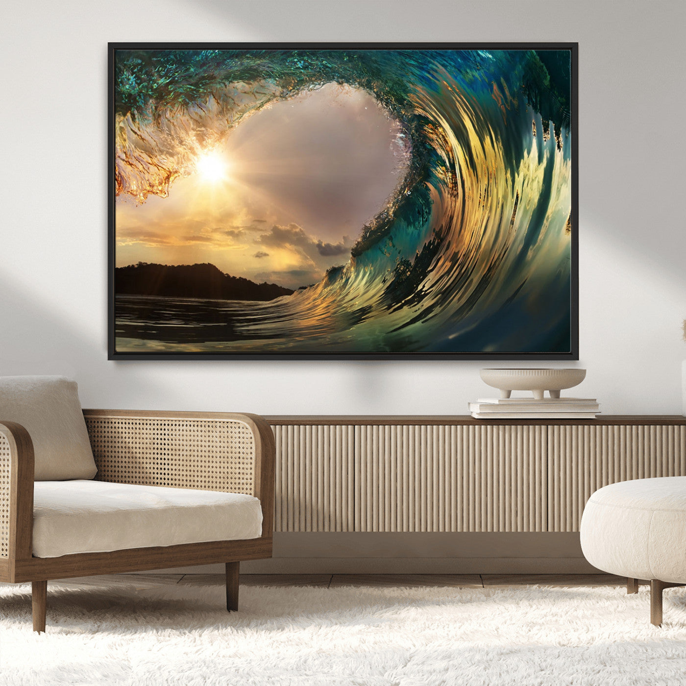 38256-MGV-CV-36X24-Ocean Wave Wall Art – Stunning Sunrise Through Curling Wave Canvas Print, Coastal Surf Photography Seascape Decor for Living Room,