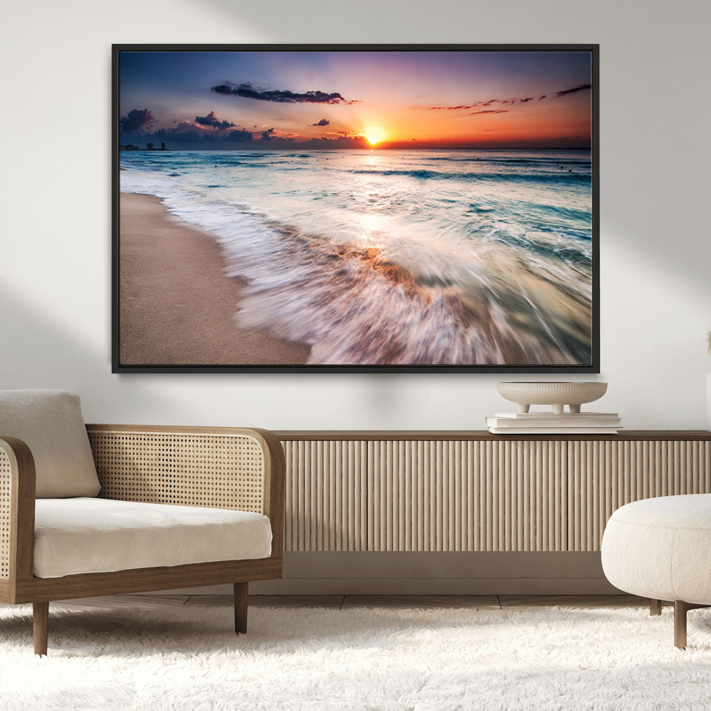 99906-MGV-CV-36X24-Morning Tide Canvas Print – Soft Sunrise Ocean Waves Wall Art, Coastal Serenity Decor for Home & Office