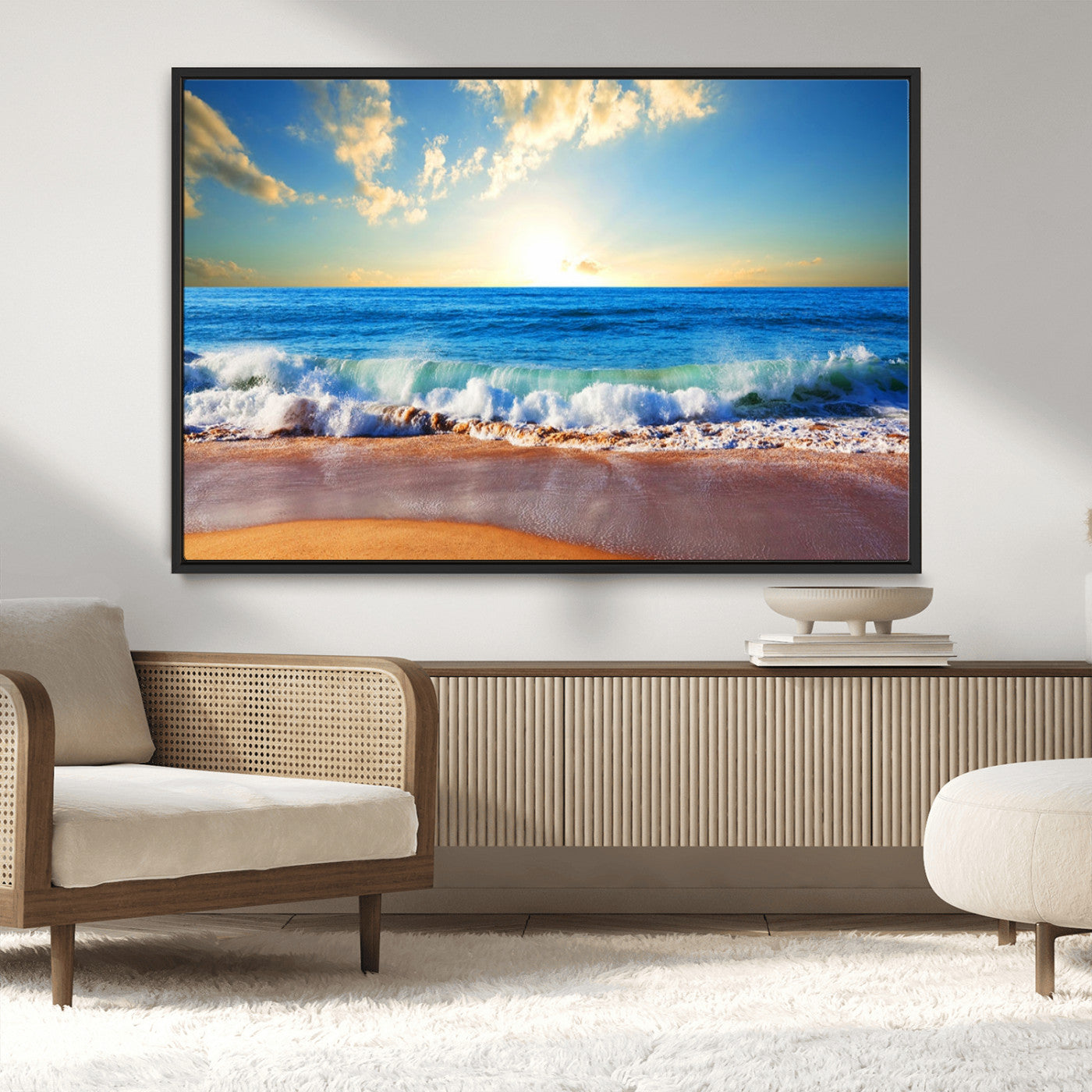 50522-MGV-CV-36X24-Ocean Sunrise Wall Art – Peaceful Beach Waves and Golden Horizon Canvas Print, Coastal Seascape Decor for Home or Office