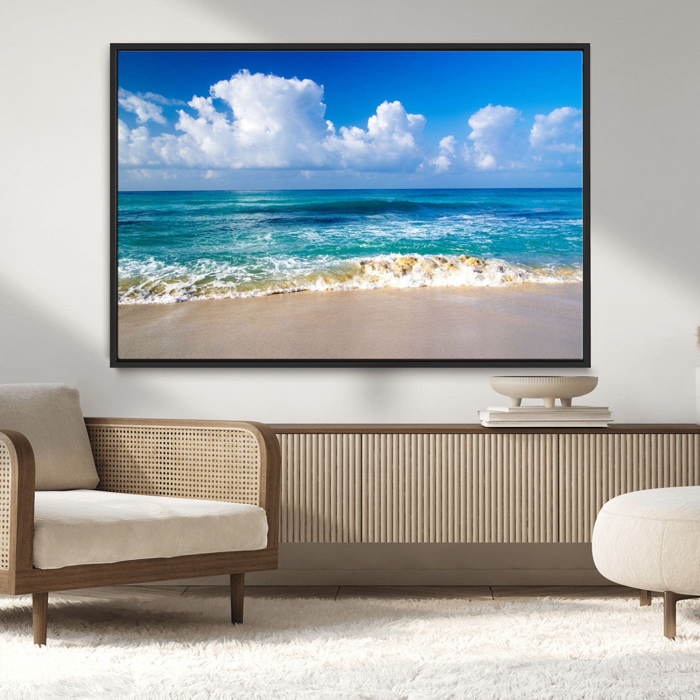 60364-MGV-CV-36X24-Tropical Ocean Wave Wall Art – Serene Blue Sea and White Sand Beach Canvas Print, Coastal Landscape Decor for Living Room, Bedroom