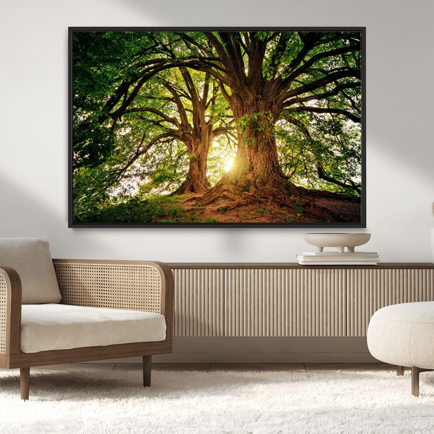 52150-MGV-CV-36X24-Majestic Tree Wall Art – Large Nature Canvas Print with Sunlight Through Branches, Rustic Forest Decor for Living Room, Bedroom or