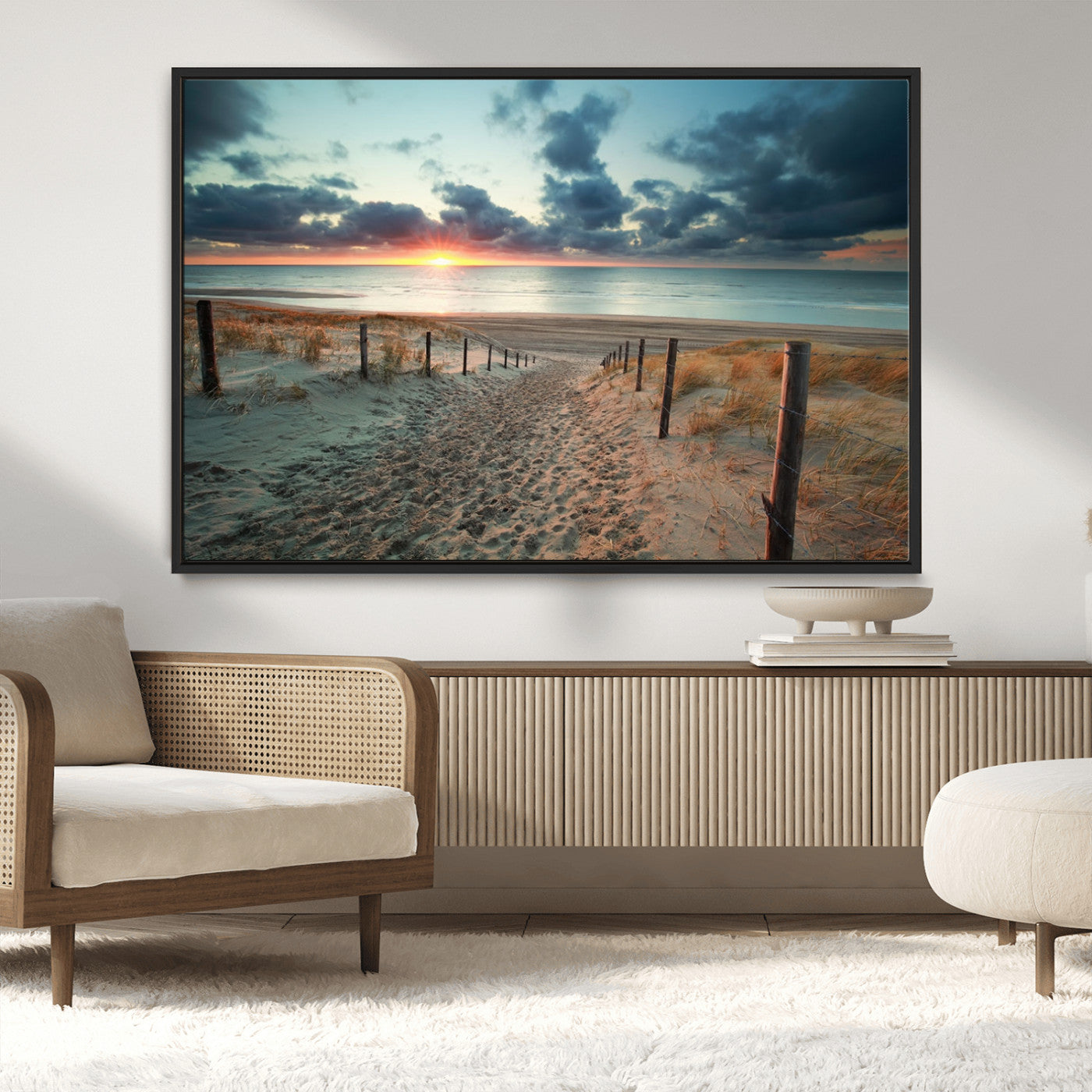 25788-MGV-CV-36X24-Sunset Beach Path Wall Art – Scenic Coastal Dunes and Ocean Canvas Print, Tranquil Seaside Landscape Decor for Living Room or