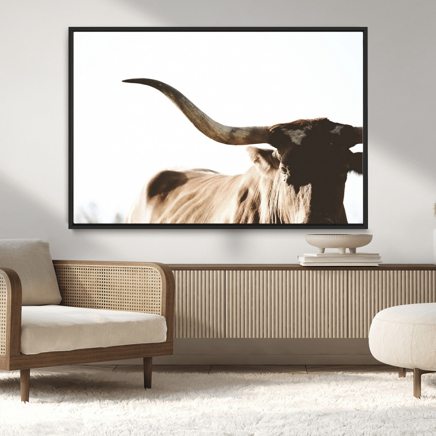 35866-MGV-CV-36X24-Texas Longhorn Wall Art – Rustic Western Bull Canvas Print, Farmhouse Animal Photography Decor for Living Room, Office, or Ranch