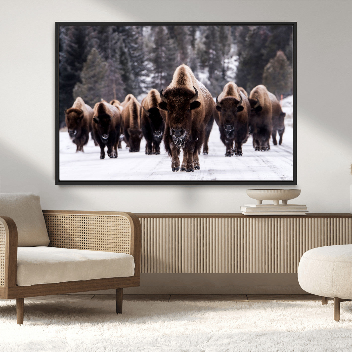 66871-MGV-CV-36X24-Bison Herd Wall Art – Wildlife Buffalo Canvas Print, Rustic Western Nature Photography Decor for Living Room, Office, Cabin, or