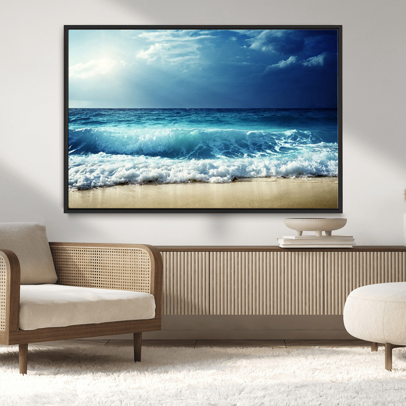 84116-MGV-CV-36X24-Ocean Wave Wall Art – Blue Sea and Beach Canvas Print, Coastal Seascape Photography Artwork for Living Room, Bedroom, or Office