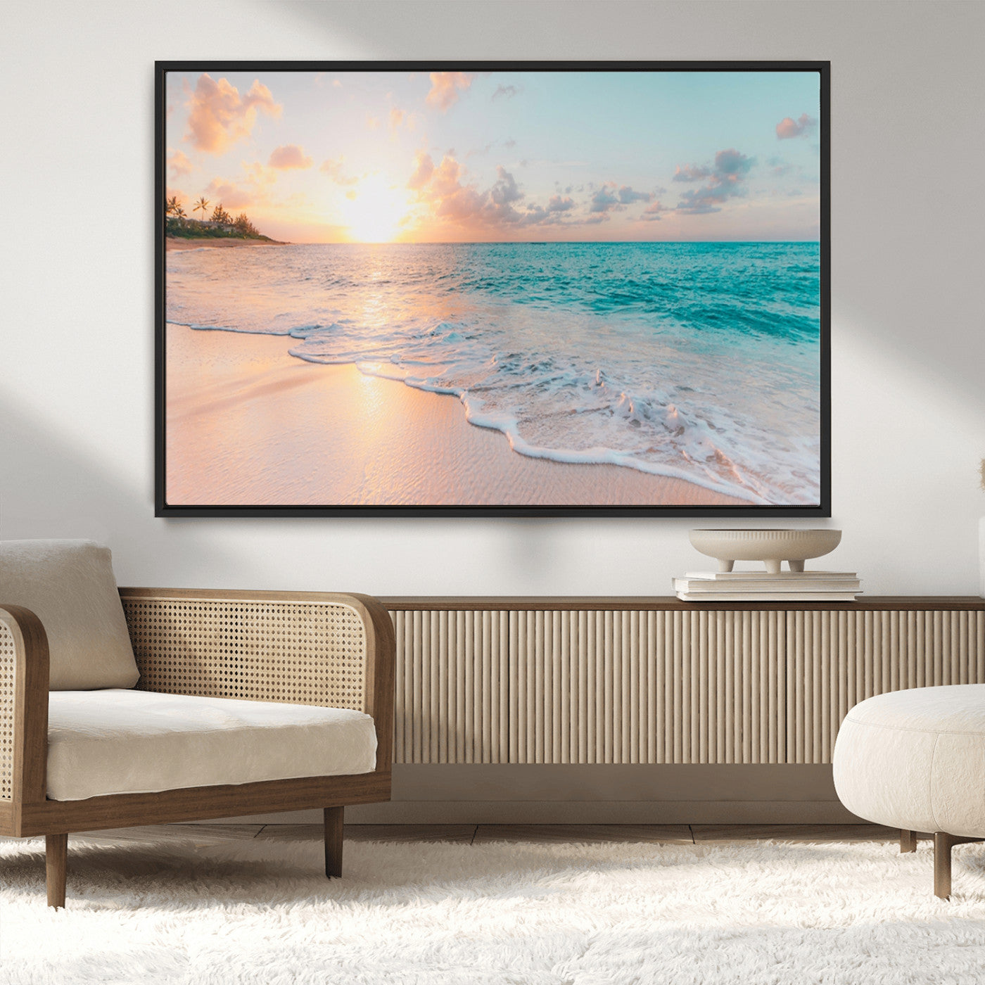 89767-MGV-CV-36X24-Ocean Sunset Wall Art – Serene Beach Canvas Print with Pastel Sky and Waves, Coastal Seascape Artwork for Bedroom, Living Room, or