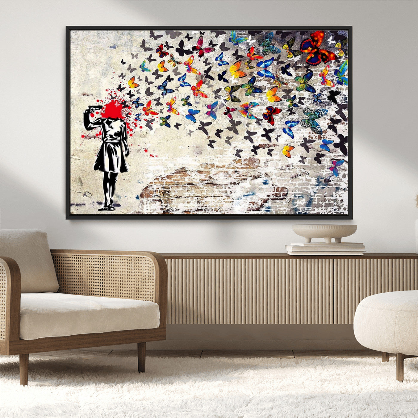88654-MGV-CV-36X24-Butterfly Explosion Graffiti Wall Art – Street Art Canvas Print, Colorful Butterfly Spray Mural, Modern Abstract Urban Wall Decor
