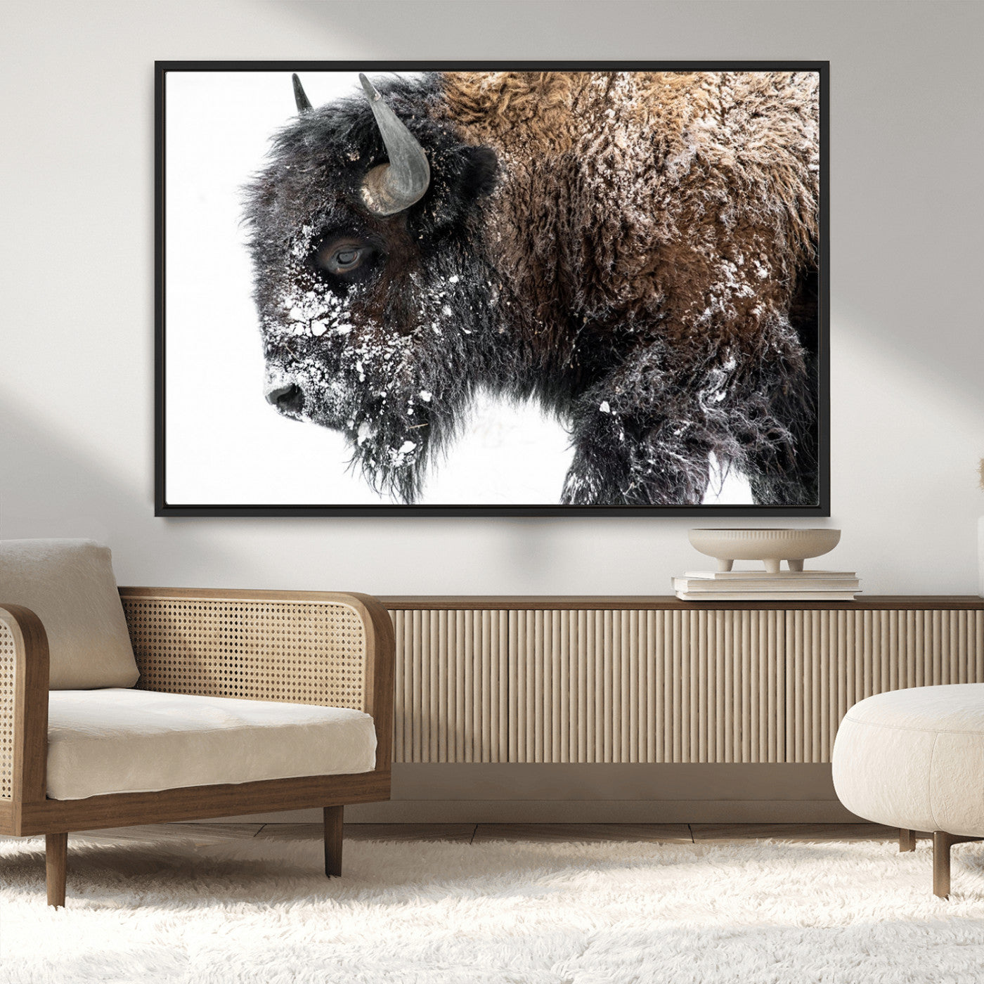 24304-MGV-CV-36X24-Bison Wall Art Canvas Print, Framed Winter Bison Art Picture Print, Snowy Buffalo Perfect Rustic Farmhouse Decor Artwork