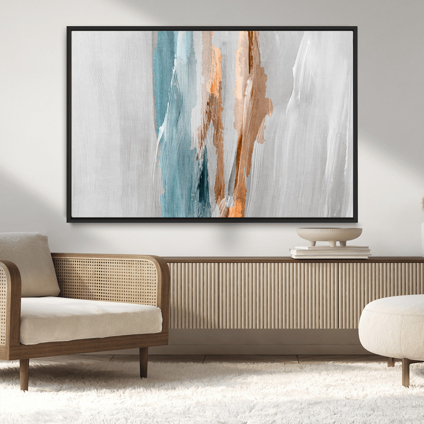 66154-MGV-CV-36X24-Abstract Brushstroke Wall Art – Modern Teal and Gold Canvas Print, Minimalist Contemporary Painting for Living Room, Bedroom, or