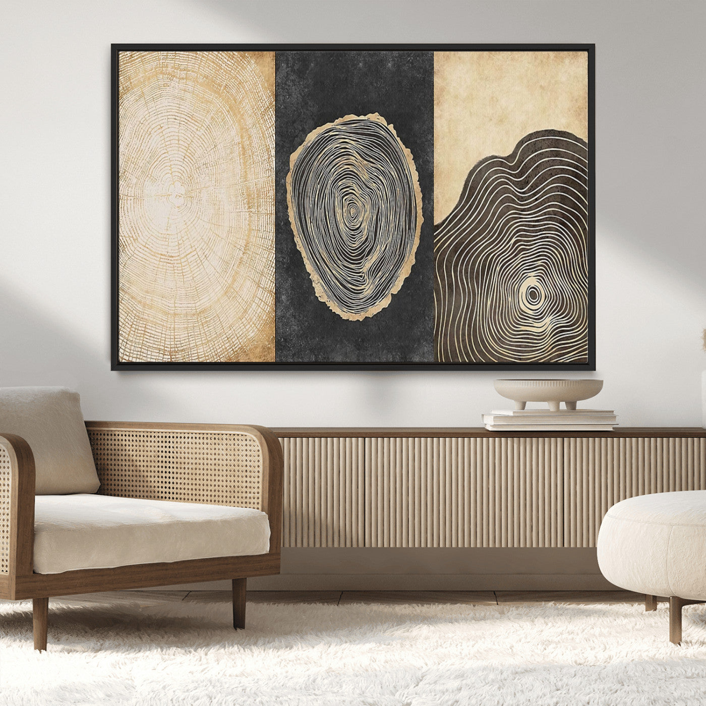 77785-MGV-CV-36X24-Tree Ring Abstract Wall Art – Rustic Wood Growth Pattern Canvas Prints, Modern Nature-Inspired Decor for Living Room or Office