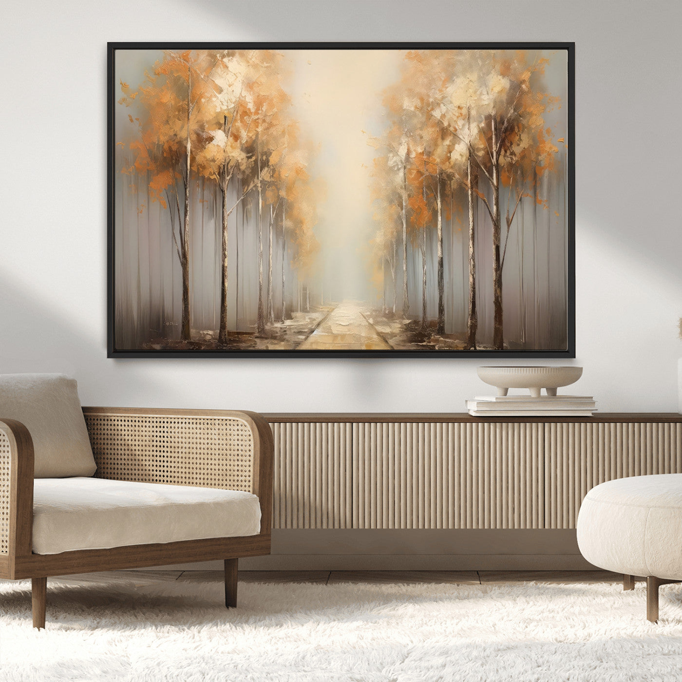 95004-MGV-CV-36X24-Autumn Forest Path Wall Art – Hand Painted Canvas Print with Golden Trees, Modern Nature Landscape Decor for Living Room, Bedroom