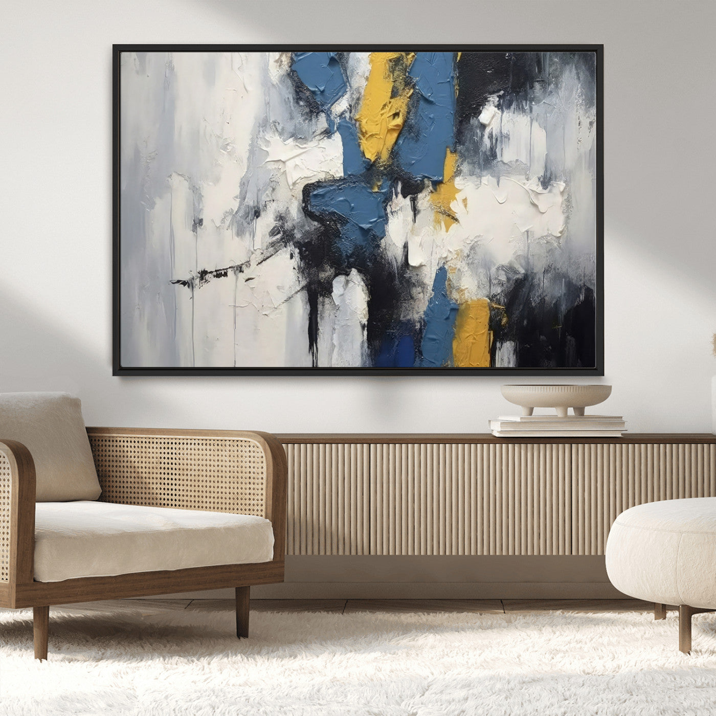 63850-MGV-CV-36X24-Abstract Blue and Yellow Wall Art – Modern Textured Canvas Painting, Bold Contemporary Artwork for Living Room, Bedroom or Office