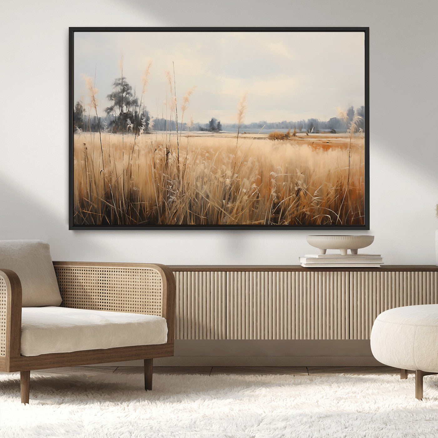 38193-MGV-CV-36X24-Golden Meadow Wall Art – Serene Grassland Landscape Canvas Print, Rustic Nature Decor for Bedroom, Living Room or Farmhouse
