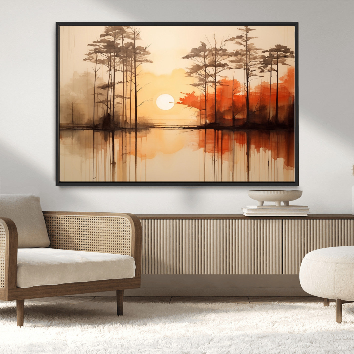 51083-MGV-CV-36X24-Sunset Lake Forest Wall Art – Serene Trees and Orange Sky Reflection Canvas Print, Tranquil Nature Decor for Living Room, Office
