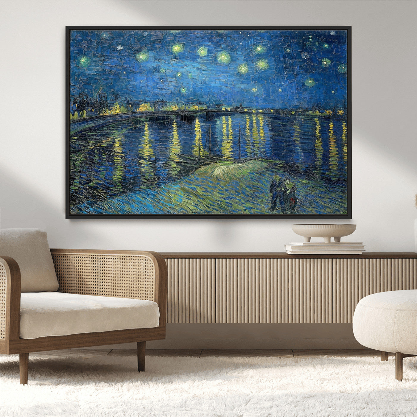 94605-MGV-CV-36X24-Starry Night Over the Rhone Wall Art – Vincent van Gogh Canvas Print, Famous Impressionist Painting for Living Room, Office