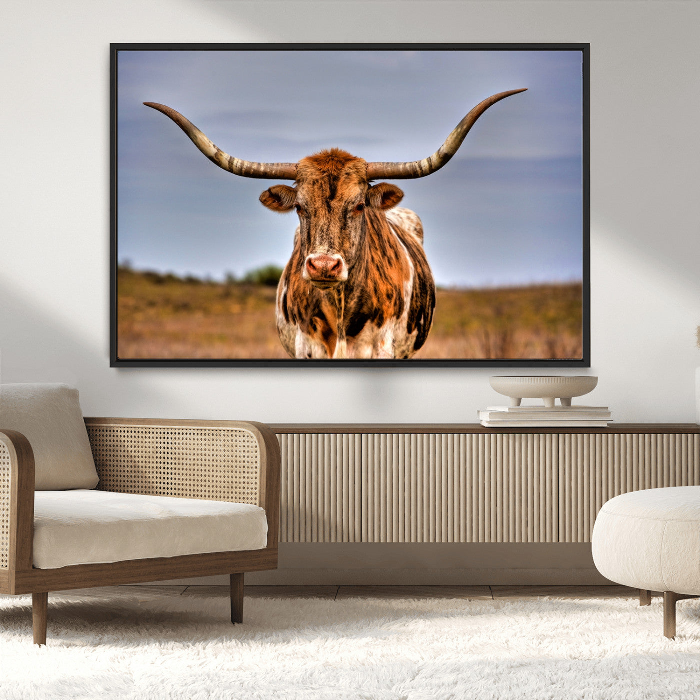 18594-MGV-CV-36X24-Texas Longhorn Bull Wall Art – Rustic Western Cattle Canvas Print, Country Farmhouse Decor for Living Room, Office or Cabin