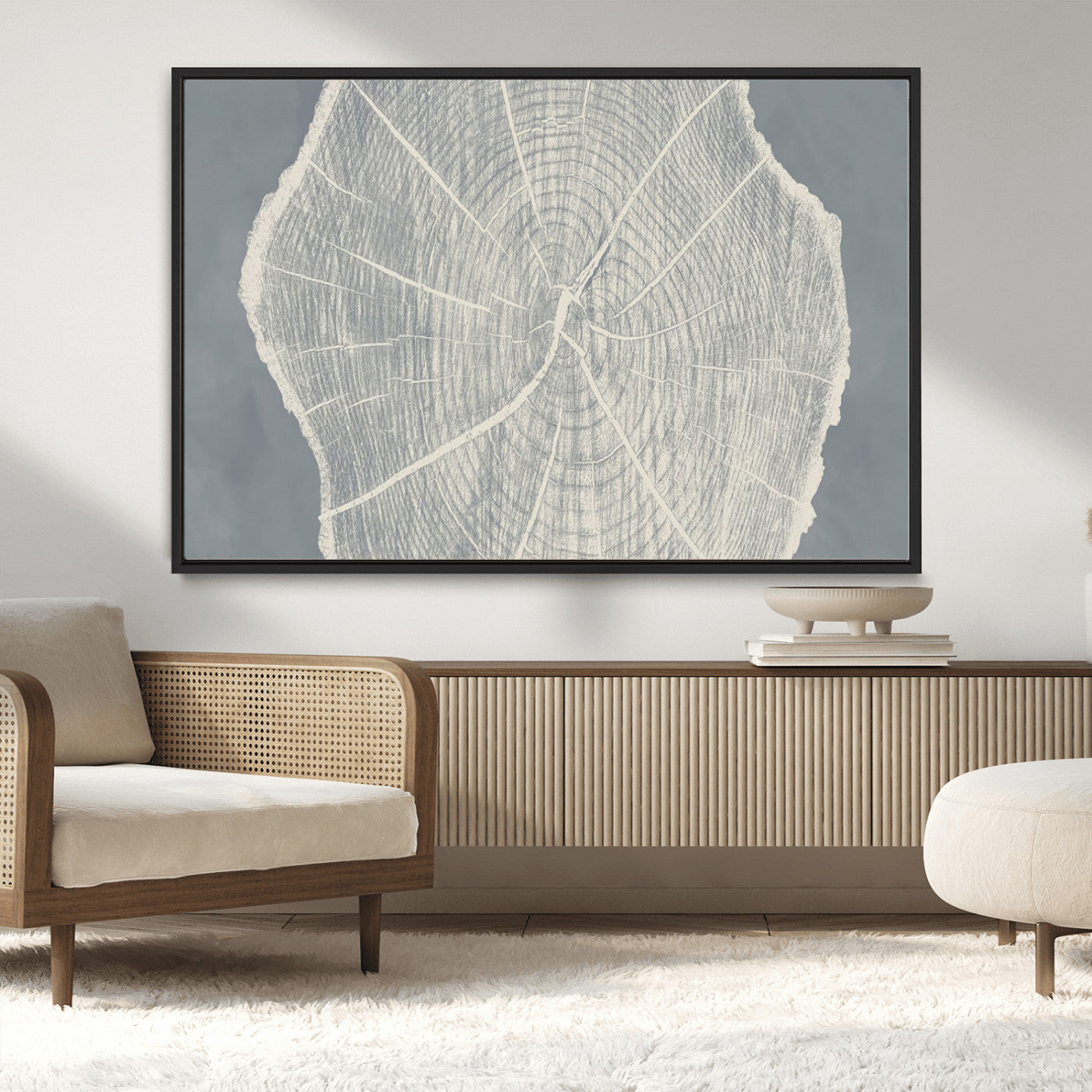 25547-MGV-CV-36X24-Tree Ring Wall Art Canvas Print, Framed Linocut Tree Ring Art Picture Print, Wood Texture Perfect Minimalist Farmhouse Decor