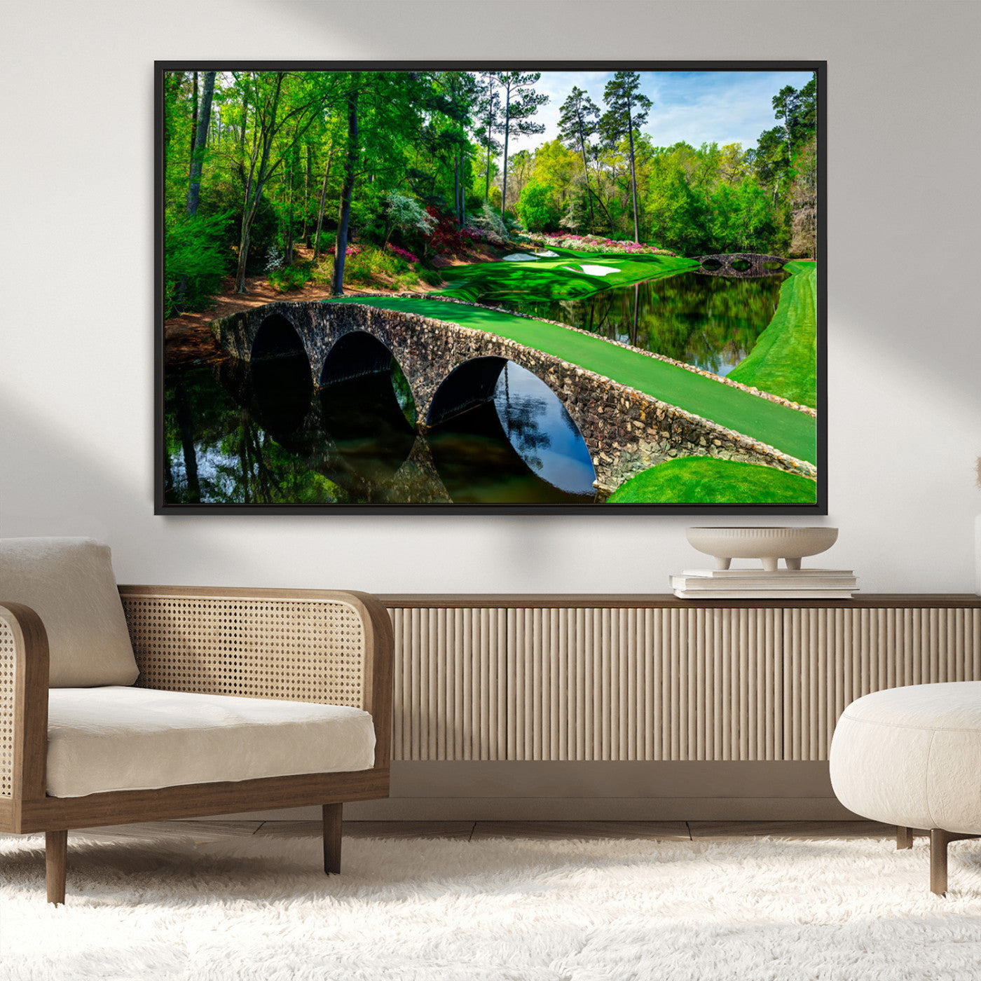 57655-MGV-CV-36X24-Golf Course Wall Art – Canvas Print Scenic Green Fairway Stone Bridge Water Reflection Landscape, Classic Sports Decor for Office,