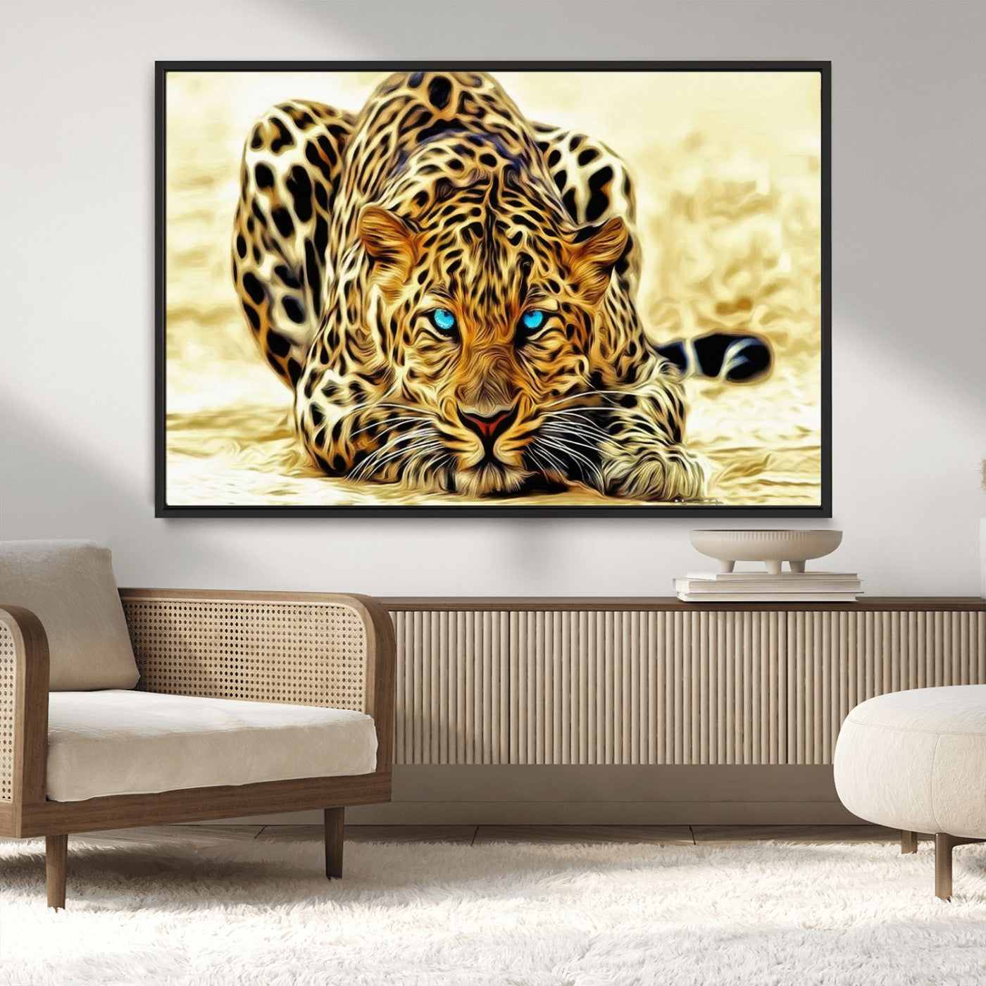 45281-MGV-CV-36X24-Blue Eye Leopard Wall Art Canvas Print, Framed Leopard Painting Art Picture Print, Big Cat Perfect Safari Wildlife Decor Artwork