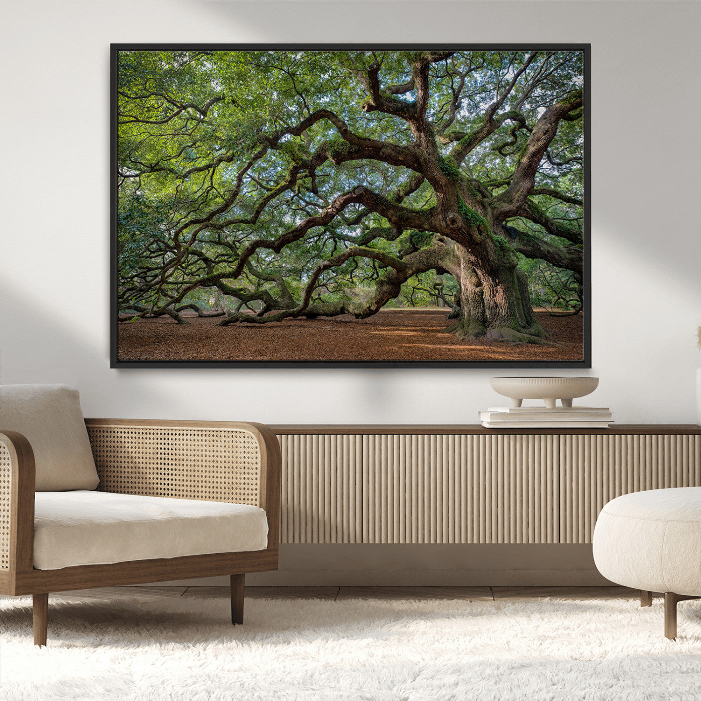 MGV-FC-36X24 - Historic Tree Wall Art Canvas Print, Framed Mossy Tree Art Picture Print, Twisted Branches Perfect Nature Southern Decor Artwork