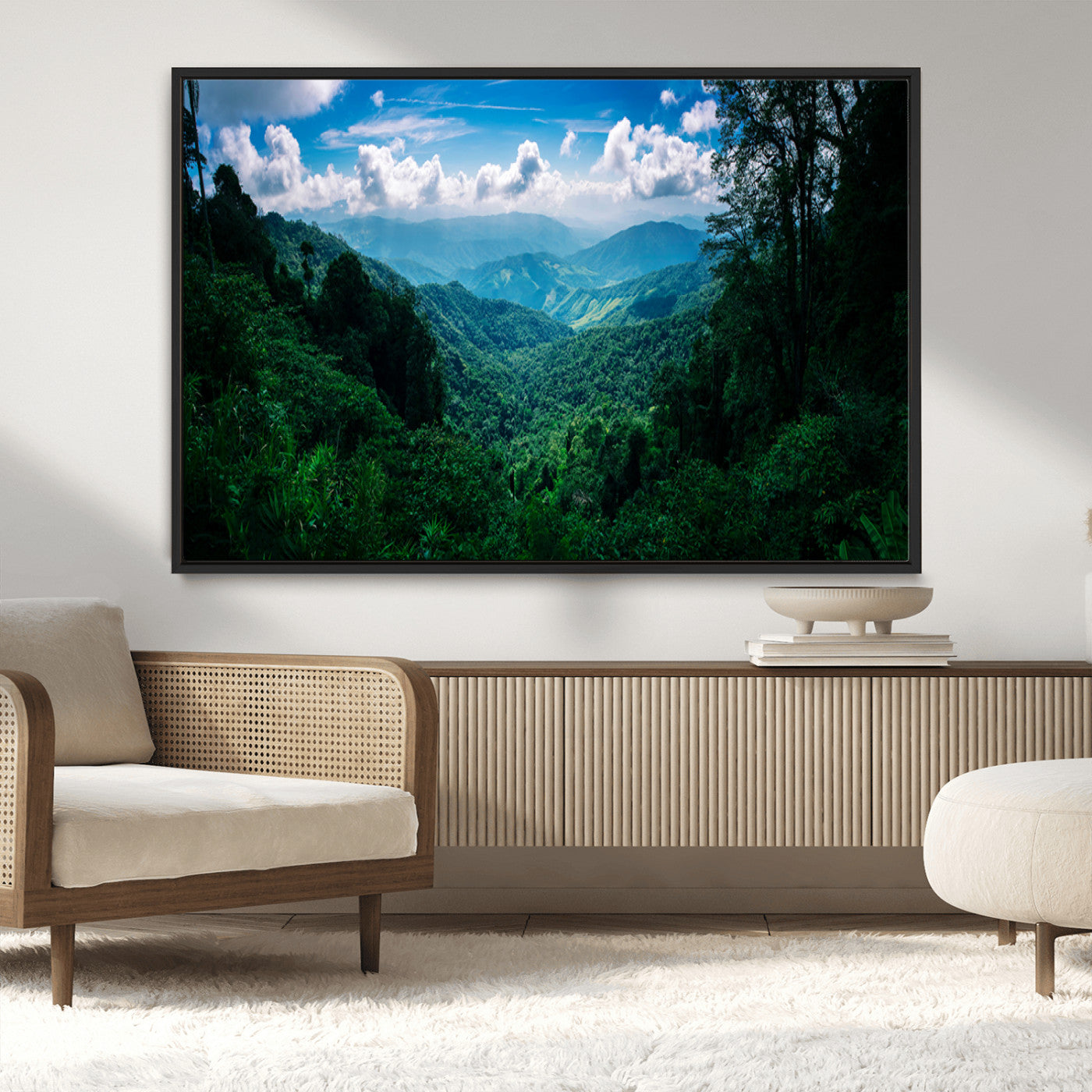 74439378-MGV-CV-36X24-Tropical Jungle Wall Art Canvas Print, Framed Lush Valley Art Picture Print, Forest Mountains Perfect Tropical Wilderness Decor