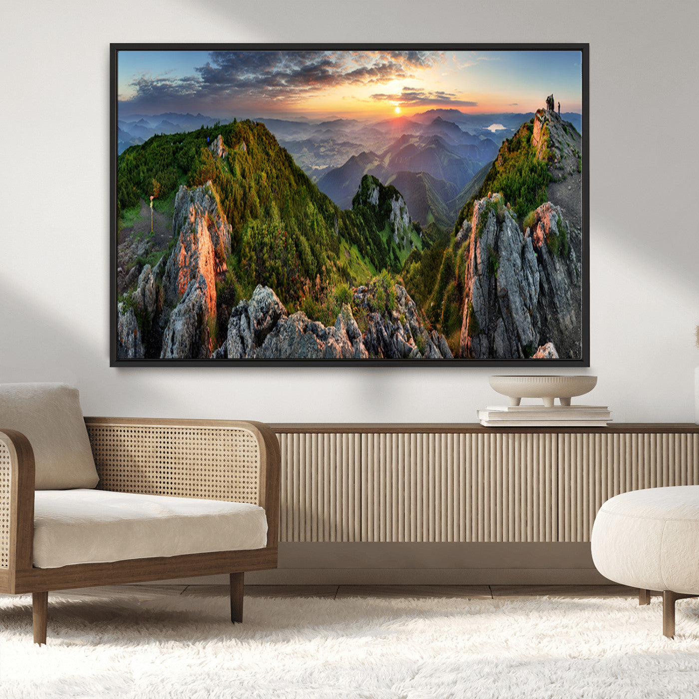 51582565-MGV-CV-36X24-Mountain Sunrise Panorama Wall Art – Scenic Landscape Canvas Print, Hiking Adventure Nature Photography, Large Mountain Range Wall