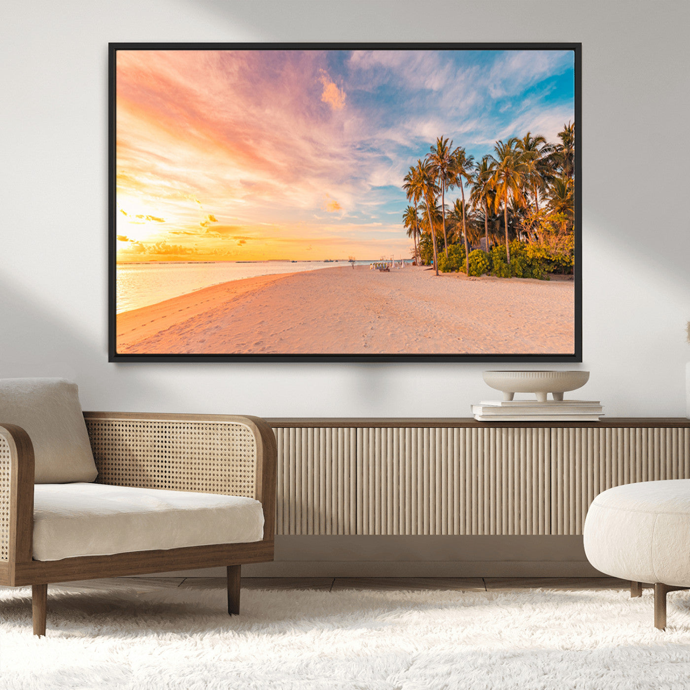 41542880-MGV-CV-36X24-Tropical Beach Wall Art Canvas Print, Framed Palm Trees Art Picture Print, Sunset Shore Perfect Tropical Coastal Decor Artwork