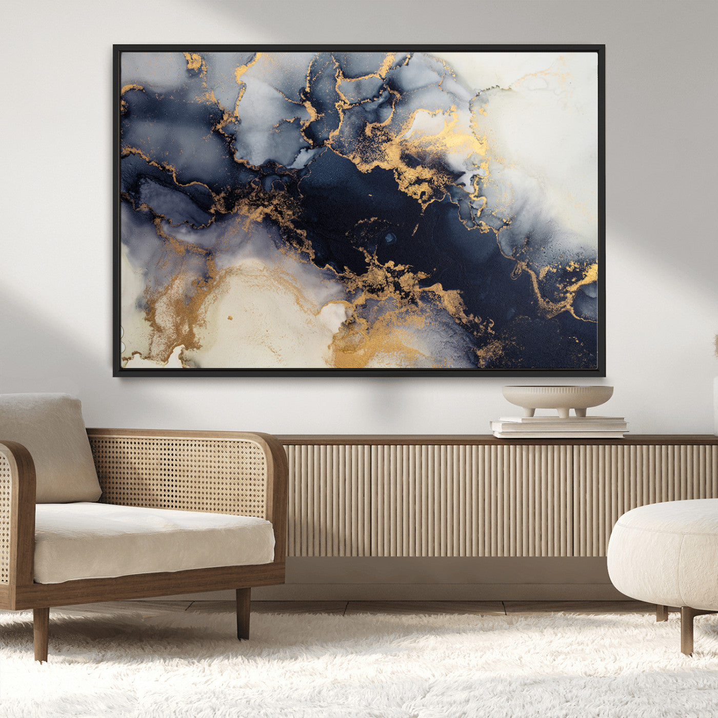 41136487-MGV-CV-36X24-Black Marble Wall Art Canvas Print, Framed Gold Veins Art Picture Print, Abstract Texture Perfect Moody Luxe Decor Artwork