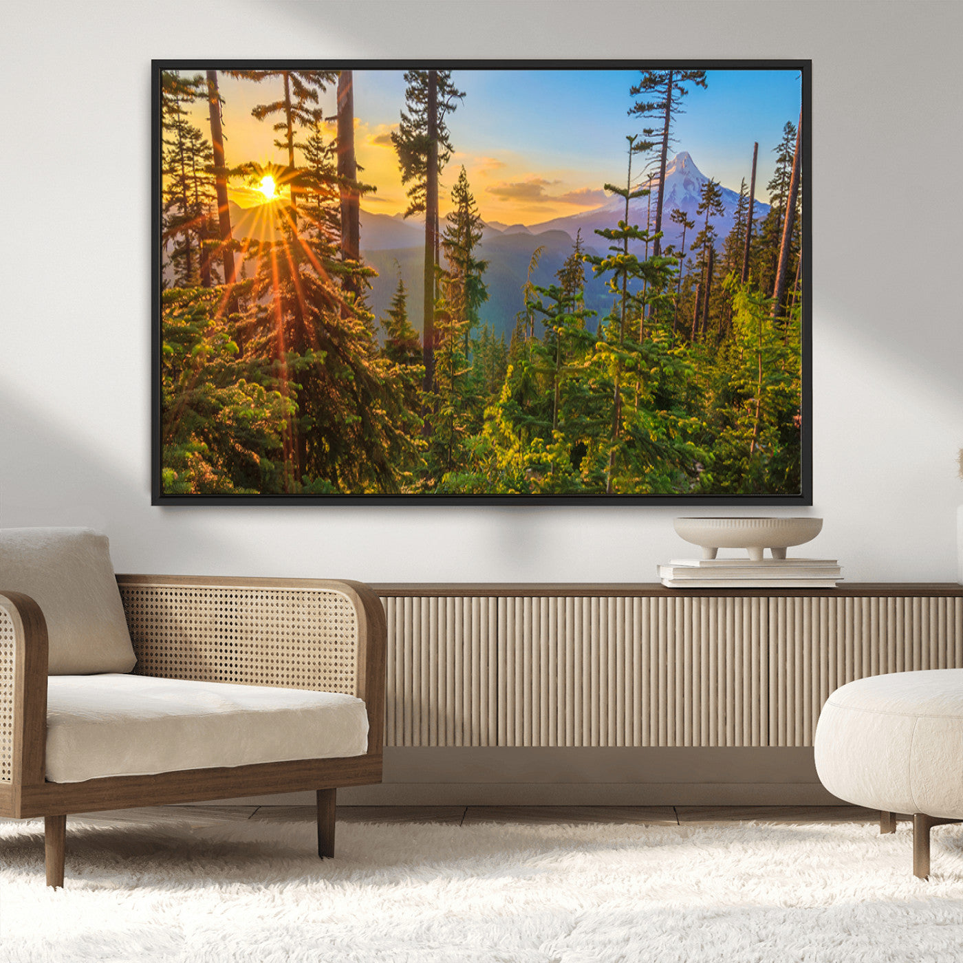 83544043-MGV-CV-36X24-Forest Sunset Wall Art Canvas Print, Framed Sunset Trees Art Picture Print, Green Pines Perfect Rustic Nature Decor Artwork