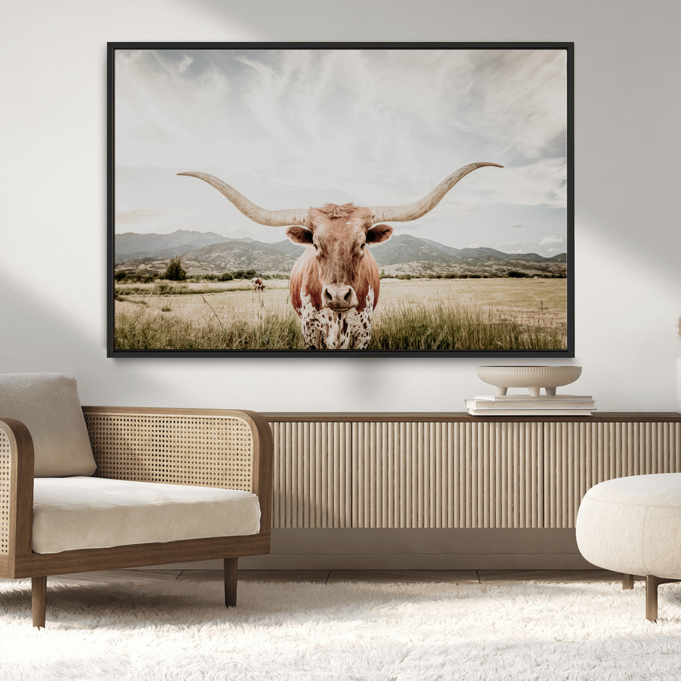 80054319-MGV-CV-36X24-Longhorn Wall Art – Rustic Western Canvas Print, Majestic Bull Artwork for Farmhouse, Ranch or Living Room
