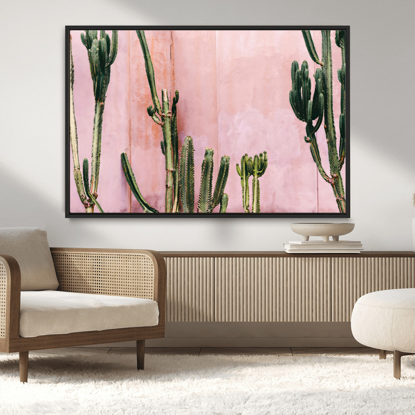 93119502-MGV-CV-36X24-Tall Cactus Wall Art Canvas Print, Framed Pink Wall Art Picture Print, Cactus Lines Perfect Modern Desert Decor Artwork