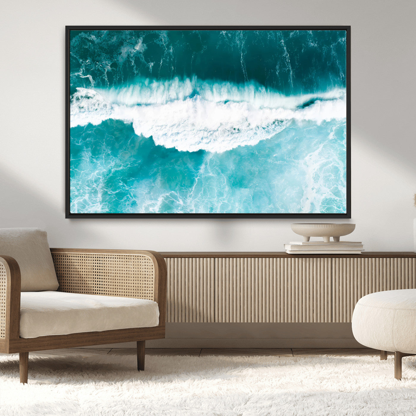 23828594-MGV-CV-36X24-Aerial Waves Wall Art Canvas Print, Framed Ocean Break Art Picture Print, Sea Foam Perfect Tropical Coastal Decor Artwork
