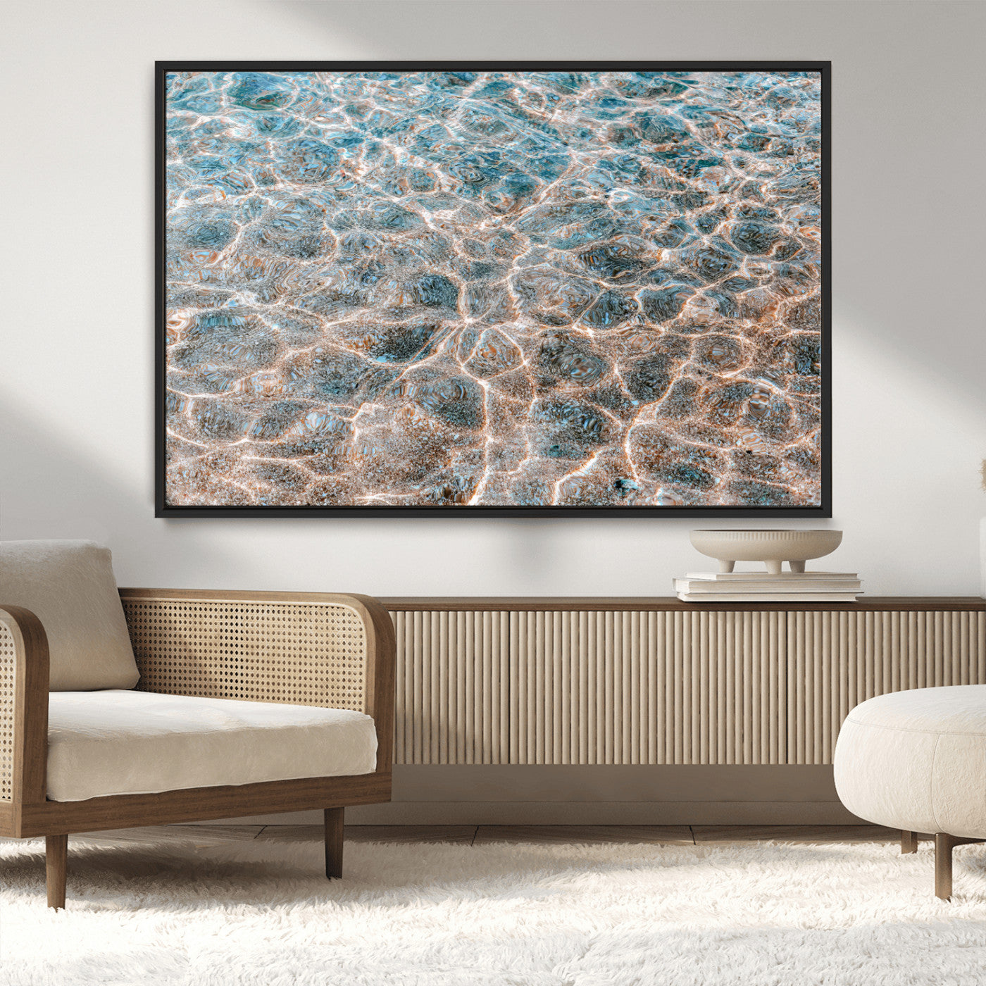 26580287-MGV-CV-36X24-Clear Water Wall Art Canvas Print, Framed Sunlit Ripples Art Picture Print, Ocean Texture Perfect Modern Coastal Decor Artwork