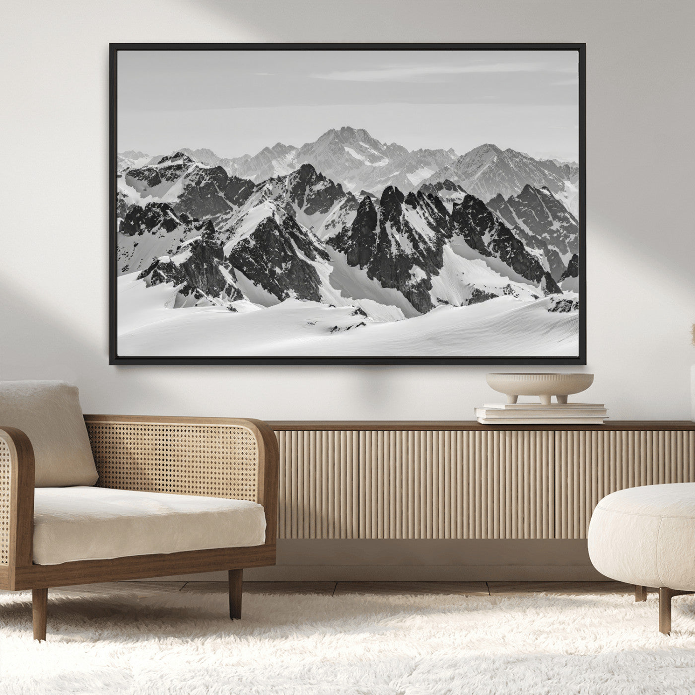 46884246-MGV-CV-36X24-Snowy Mountain Wall Art Canvas Print, Framed Mountain Peaks Art Picture Print, Alpine Mountains Perfect Minimalist Alpine Decor
