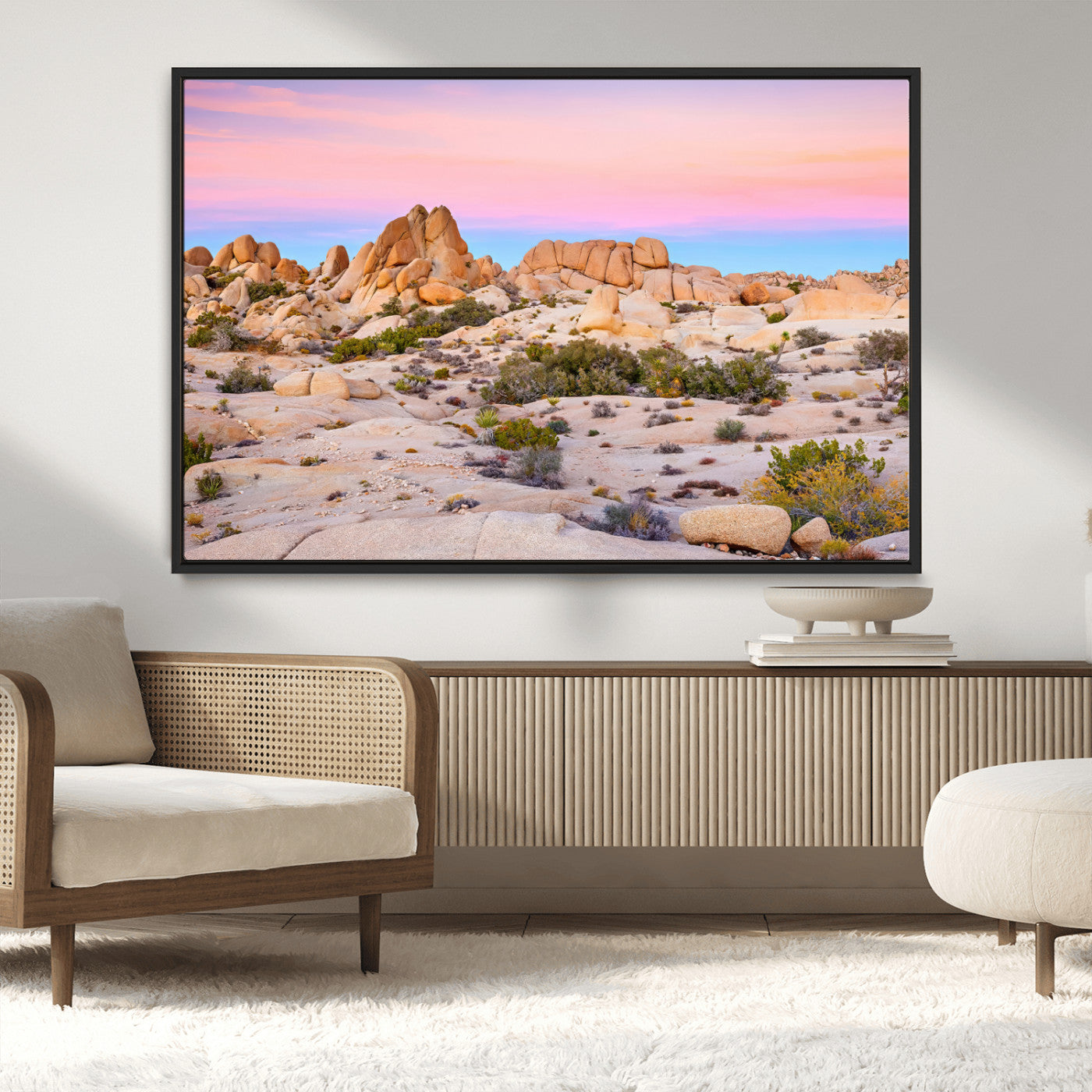 96167137-MGV-CV-36X24-Vibrant Sunset Sky Wall Art Canvas Print, Framed Joshua Tree Art Picture Print, Rugged Terrain Perfect Southwestern Boho Decor